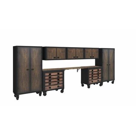 DURAMAX Garage Storage Combo Set, Brown/Gray, Steel, Wood, 192 in W x 20 in D 8P2TC3WC2FC